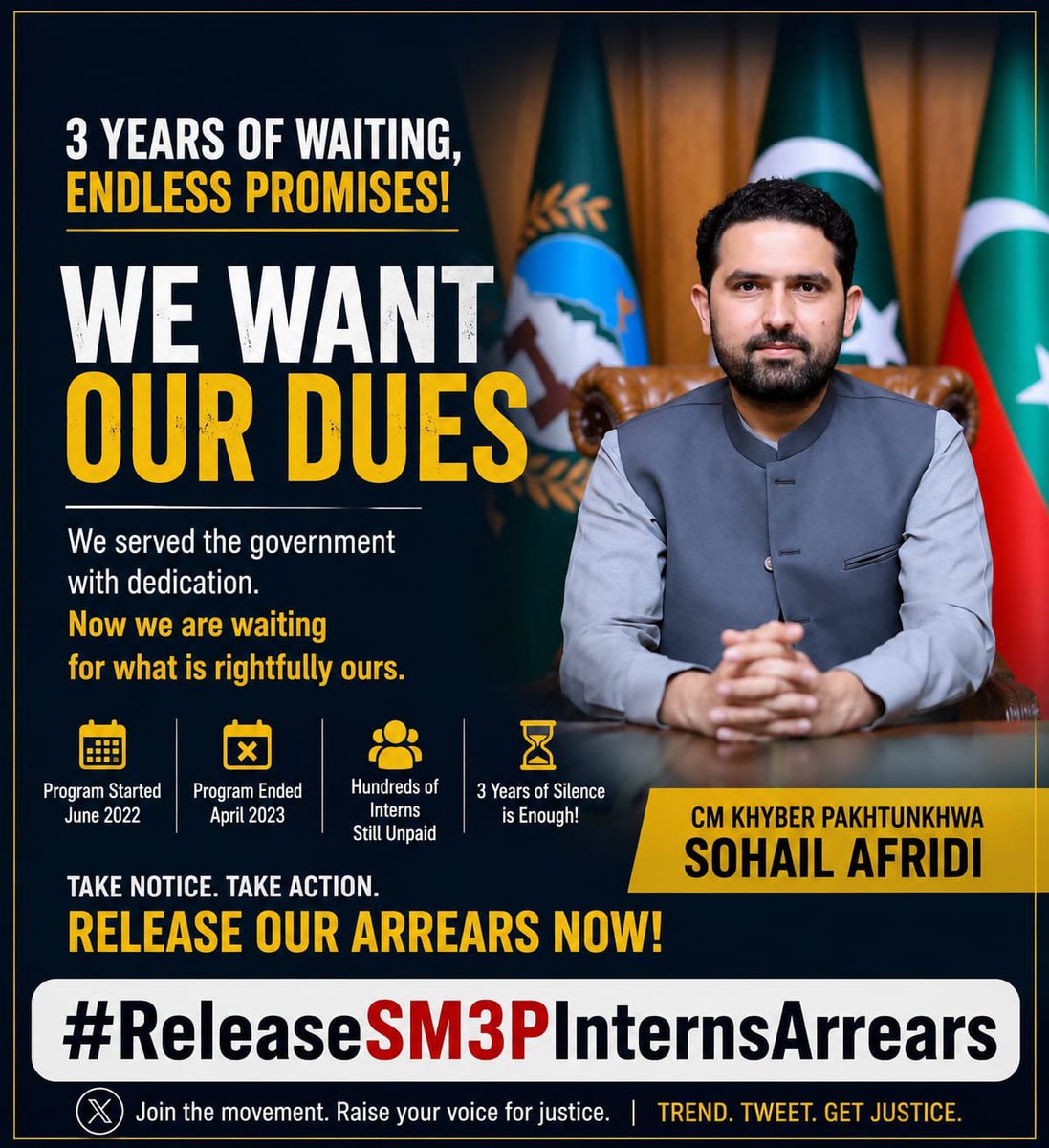 Muhamma34124129's tweet photo. ہماری محنت کی قدر کی جائے۔ 2022 کے سوشل میڈیا انفلوئنسرز کے بقایاجات مزید تاخیر کے بغیر ادا کیے جائیں۔ وزیر اعلیٰ اور محکمہ اطلاعات فوری کارروائی کریں۔
#ReleaseSM3PInternsArrears https://t.co/Vot2cmDLln