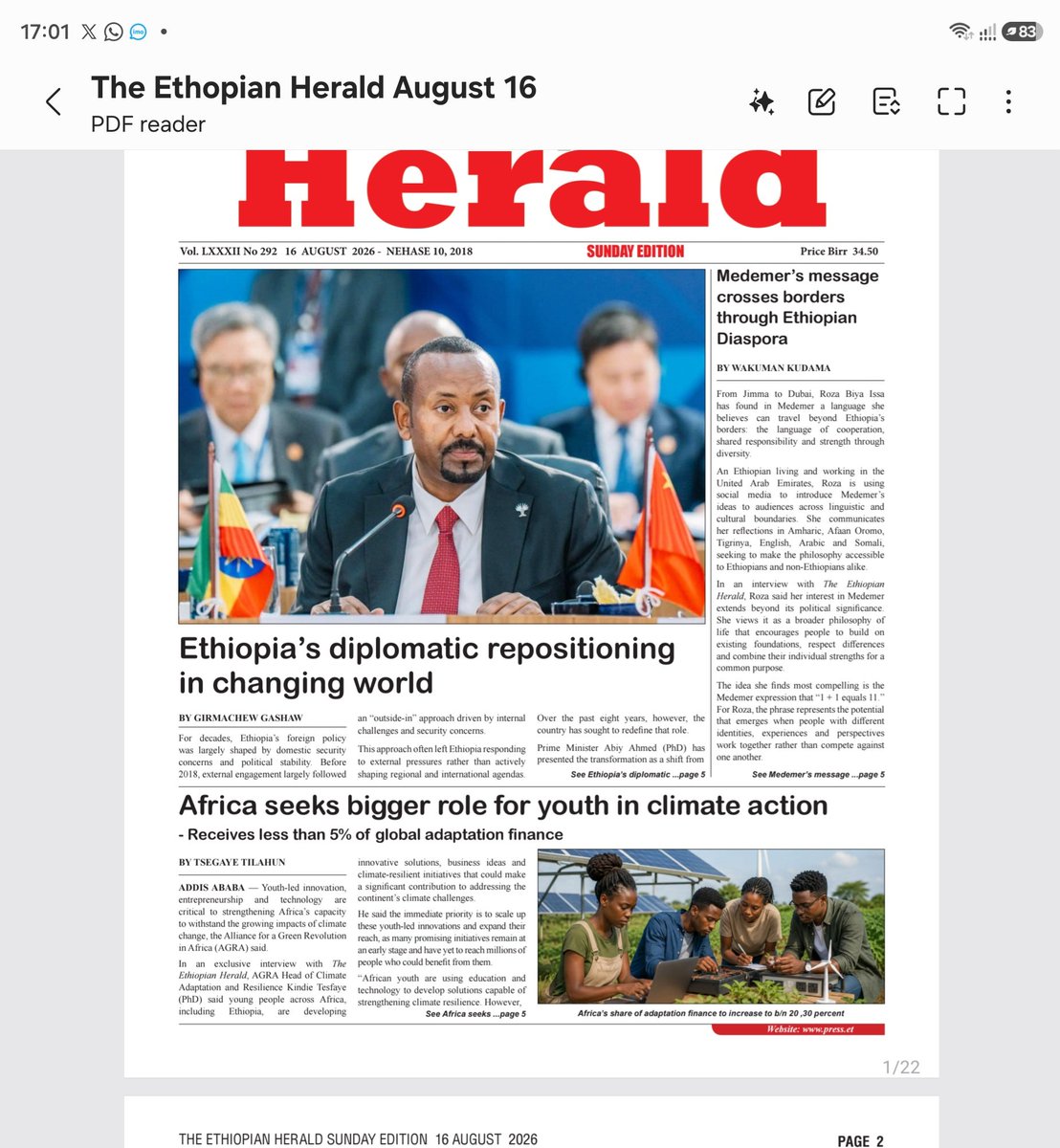 MekuriaGetach12's tweet photo. ይህ ለኢትዮጵያ ሄራልድ ኦገስት 16፣ 2026 ባሳተመው ህትመት ላይ ስለ አገራዊ ምክክር ያቀረብኩት አስተያየት ነው።                                                                                             This is my opinion regarding National dialogue I shared to Ethiopian Herald, August 16, 2026 publication.                                                                              Voici une opinion concernant le dialogue national que j'ai partagée avec l'Ethiopian Herald, parue le 16 août 2026.