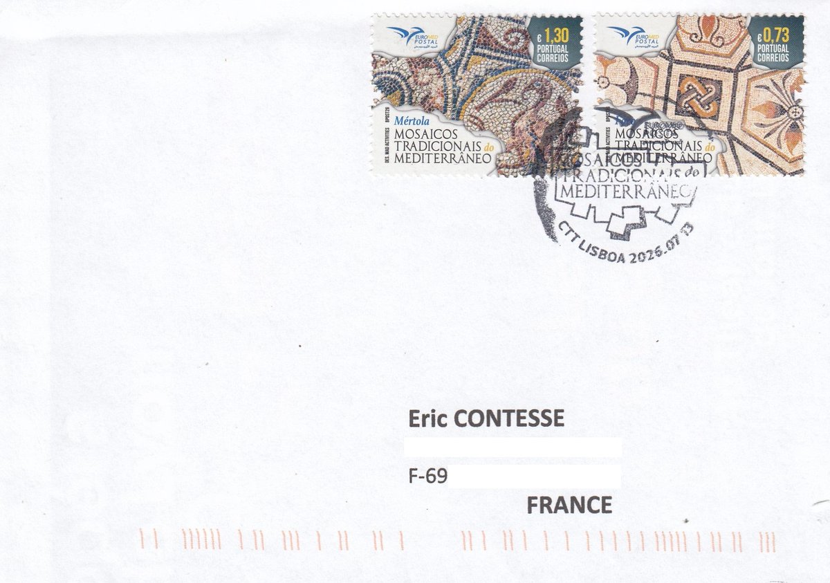 ericcontesse's tweet photo. #Euromed Postal 2026 (Traditional Mosaics in the Mediterranean) stamp set on FDC from #Portugal https://t.co/LLQhHJPWhK https://t.co/qBVrZMEhQr