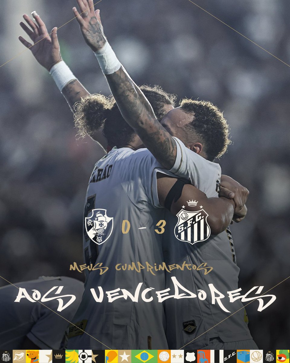 SantosFC's tweet photo. ESSA VITÓRIA EU TENHO QUE CUMPRIMENTAR... 😉🫱🏽

Com gols de Gabigol, Arão e Luan Peres, Santos domina o Vasco em São Januário e vence por 3 a 0. MEUS CUMPRIMENTOS aos vencedores de hoje. https://t.co/jknHAaUYuO
