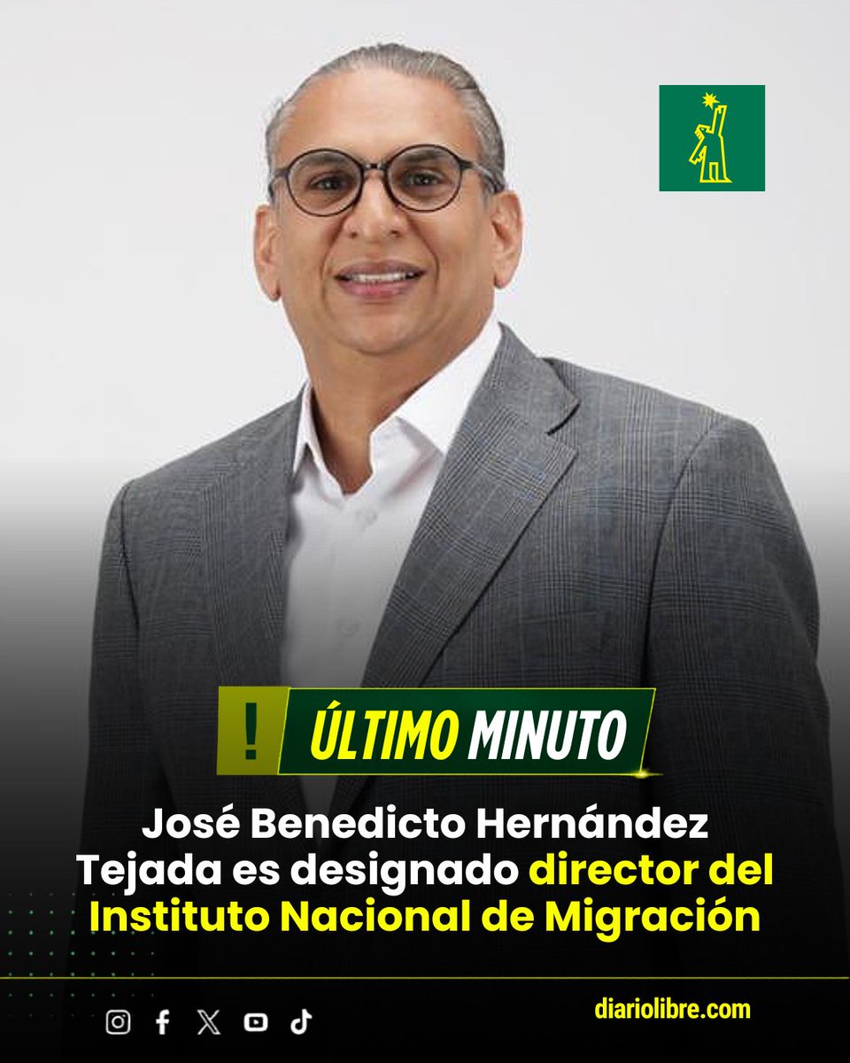 DiarioLibre's tweet photo. 🔴| #ÚltimoMinutoDL | José Benedicto Hernández Tejada fue nombrado nuevo director ejecutivo del Instituto Nacional de Migración, como parte de los cambios realizados por el presidente Luis Abinader en distintas instituciones de la administración pública.

#DiarioLibre #JoséHernández #MigraciónRD #InstitutoNacionalDeMigración #LuisAbinader #GobiernoRD