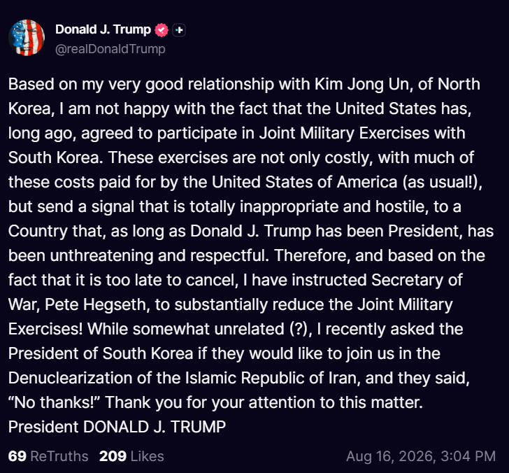 Trump orders major cut to korea drills