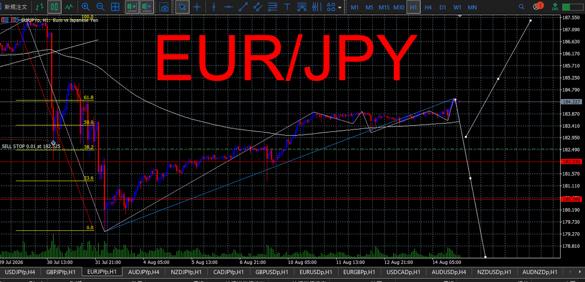 bonkuraii's tweet photo. 8月17日 EURJPY

上昇継続。現在のフィボ100到達までは様子見。100到達後にフィボを引き直し、押し目から買い。先に重要安値を割れば売りへ変更。 https://t.co/2xqczHdUVn