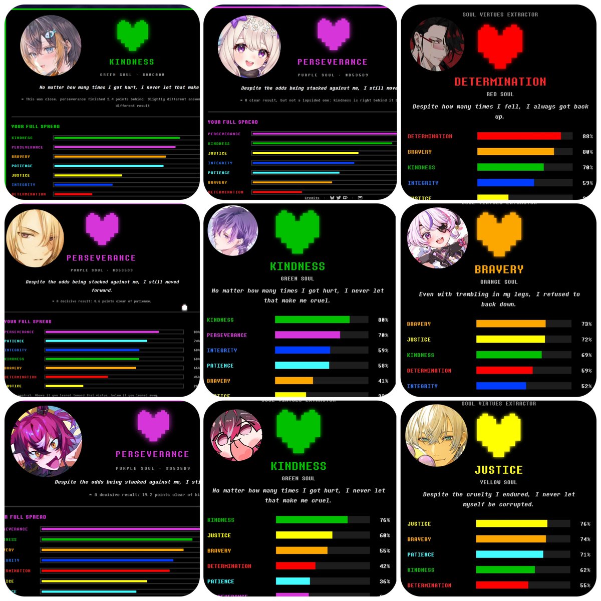 jurikun23's tweet photo. Here are the results from each NijiEN member who took the Undertale Soul quiz (as of now). I'll qrt from this tweet if any of them is taking the quiz ✨️ https://t.co/Fgq91p8eVG
