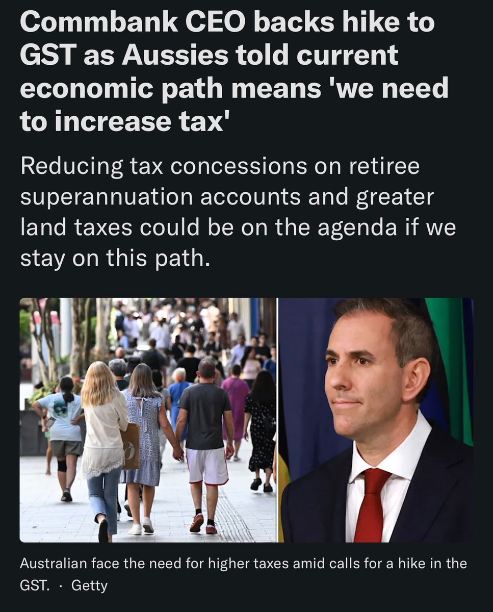 PaulineHansonOz's tweet photo. Commonwealth Bank CEO Matt Comyn is pushing Jim Chalmers to raise GST to 15%. 

That would mean more tax on power bills, petrol, nappies, toilet paper, school shoes, insurance and home building materials. 

Only someone completely insulated from the cost-of-living crisis could think Australians should pay even more for everyday essentials and the materials that build homes.

Meanwhile, the payment network went down over the weekend, leaving Commonwealth Bank customers unable to pay for their power bills, petrol, nappies, toilet paper, school shoes, insurance or home building materials. 

Perhaps Commonwealth Bank should spend more time making sure its customers can actually make payments and less time pushing the Treasurer to make everything they buy more expensive.

https://t.co/TjrMEaPsp9