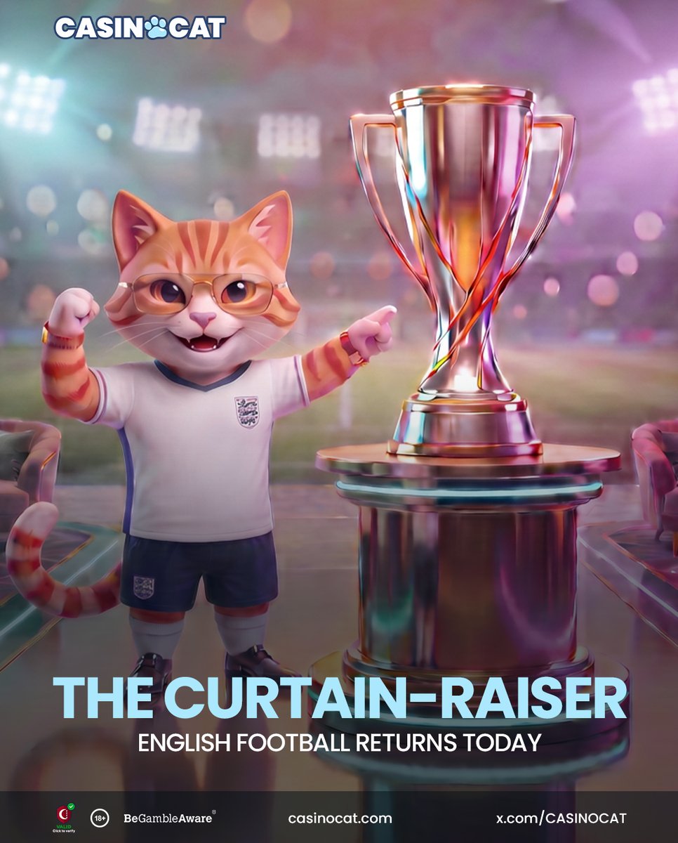 CASIN0CAT's tweet photo. English football is back today with the traditional season curtain-raiser in Cardiff. Markets are live in the CasinoCat sportsbook. Who takes the first silverware of the season?

18+ | Play responsibly | Full terms on https://t.co/GfSQaQ7OFp
 
 #Football #SportsBetting #MatchDay https://t.co/uX9SfqNStU