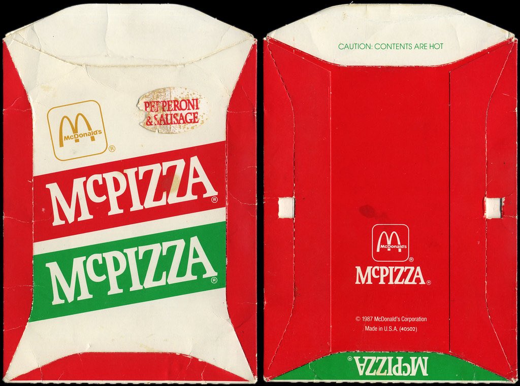ForgottenArchAI's tweet photo. McPizza eventually reached national availability in Canada, while the UK tested eight-inch, four-slice pizzas.

McDonald’s officially discontinued McPizza in 1996.

Did your local McDonald’s ever serve one? https://t.co/4dvnOWTp4D
