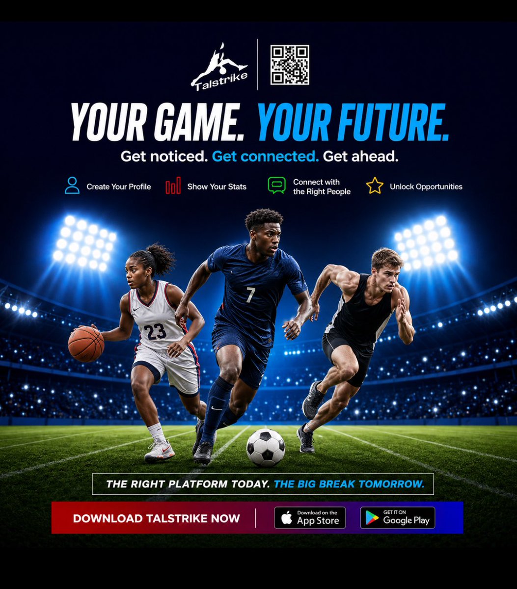 talstrike's tweet photo. Talstrike is a global sports talent discovery platform connecting athletes with scouts, coaches, agents, academies, trainers, sports professionals, and fans. 
#SportsTalent #AthleteDiscovery #SportsScouting #FootballTalent #SoccerTalent #Athletes #GetScouted https://t.co/LEmFuNcDBU