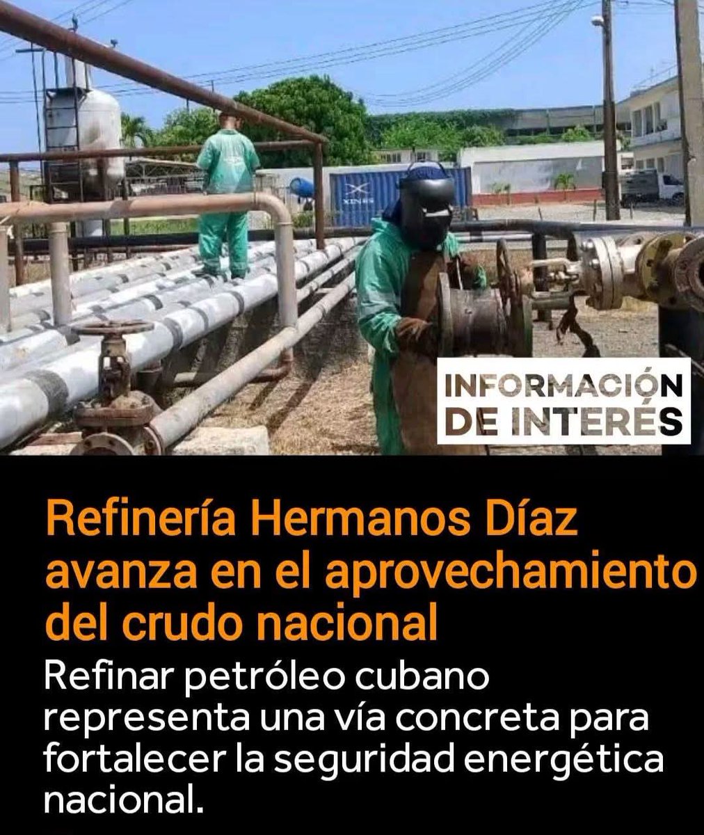 palipio935's tweet photo. 🚨🚨🚨🇨🇺👉La Refinería 🏭Hermanos Díaz, en Santiago de Cuba, concluyó su tercera corrida de crudo nacional 🛢️con resultados que llaman la atención: alrededor de 2.000 toneladas de nafta y 10.000 toneladas de⛽fuel-oil.
#CubaNoSeRinde 🇨🇺💪
#CubaVencerá 🇨🇺💪 https://t.co/qQ17CV9InR