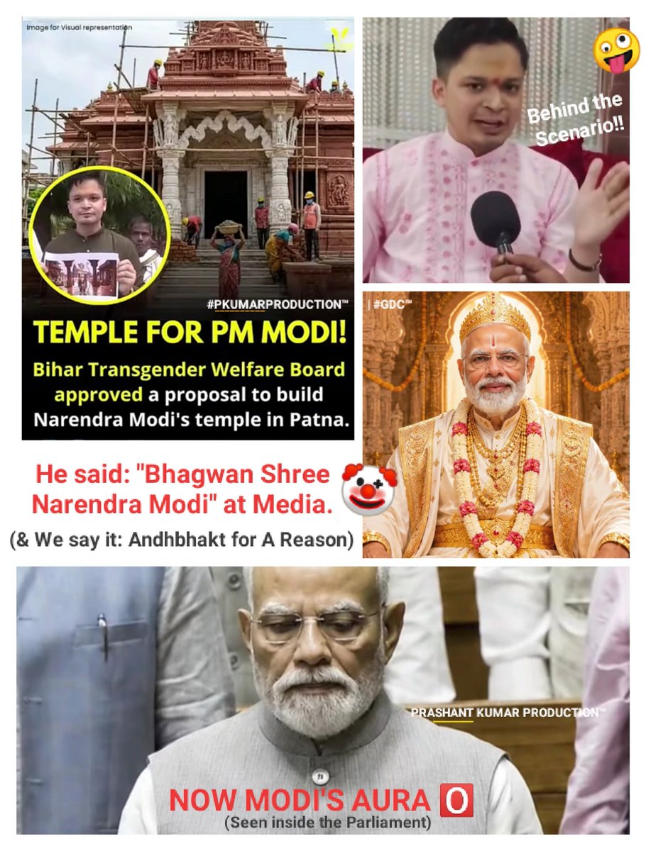 Prashant9668's tweet photo. "Om Narendra Modi Namah" ft. #ModiTemple for #AndhBhakts!! #ScriptedSpeech 🔔✋🏻🤪
.
#80thIndependenceDay '#Azadi' #IndianEducationSystem 🧛🏻♂️| #GenAlphaProtests #LathiCharge #ModiGovtExposed ||🚨 #PKumarProduction™ https://t.co/T2rHoQwYhe