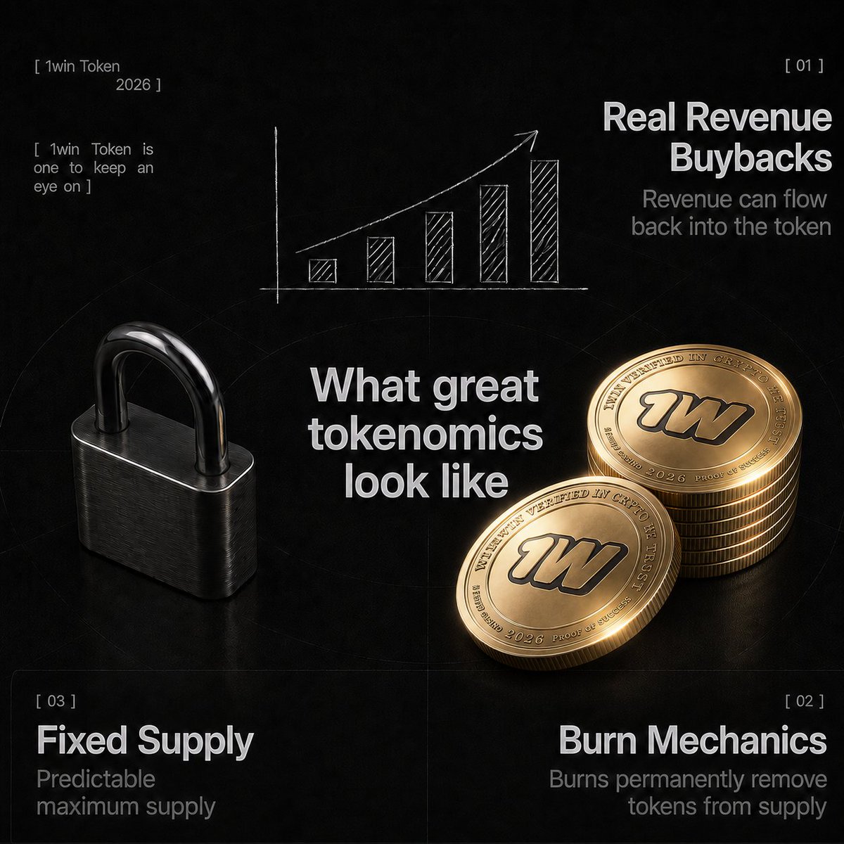 1winToken's tweet photo. Here’s what great tokenomics look like:

We highlighted some of the biggest green flags in any token economy.

The real challenge is maintaining them without clear utility and consistent long-term support from the project.

That’s why many projects simply can’t pull it off.

What do you think makes great tokenomics?