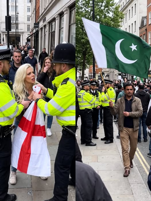 Alexandr4Denman's tweet photo. These photos were 24 hours apart and one was arrested for holding their country's native flag ! This picture shows everything wrong with our country today under this government ! We need Restore Britain ! We have to take back control of our country and who it belongs to ! Join today