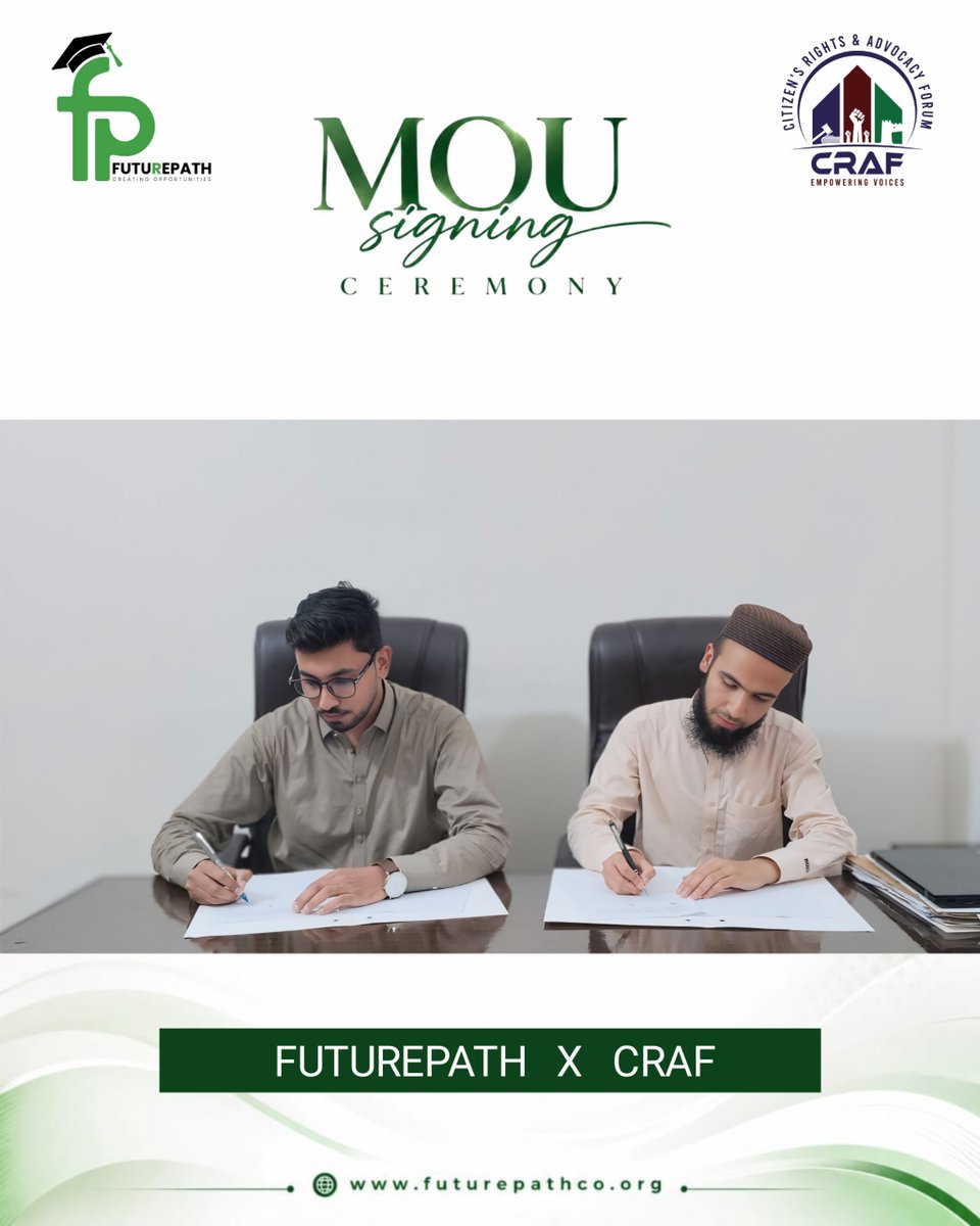futurepathco's tweet photo. MoU Signing Ceremony — FuturePath × CRAF 

A strategic partnership for Youth Empowerment, Skills Development, Legal Support, Leadership &amp; Community Impact. 

#FuturePath #CRAF #MoUSigning #YouthEmpowerment #LegalSupport #YouthLeadership https://t.co/3P7H3htijM
