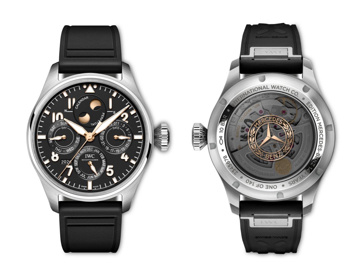 World_watchs's tweet photo. تقدم IWC  ساعة بيغ بايلوت بيربتشوال كالندر مرسيدس ، تأتي الساعة إحتفالًا بمرور 140 عام على تأسيس علامة السيارات الشهيرة مرسيدس بينز الألمانية ، تتميز الساعة بلونين الذهبي والاسود مختلفة عن الساعات الرياضية المعتاده "إصدار محدود من 140 قطعة" 

سعرها 177 الف ريال https://t.co/EOYOhwFuRm