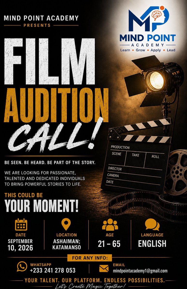 DirectorAlfred1's tweet photo. THE STAGE IS YOURS.

Your talent deserves to be seen. Your story deserves to be told. Your moment starts here.

MIND POINT ACADEMY FILM AUDITION CALL — COME SHOW US WHAT YOU’VE GOT!

Step in. Stand out. Become the character. https://t.co/O92EucZ1sV