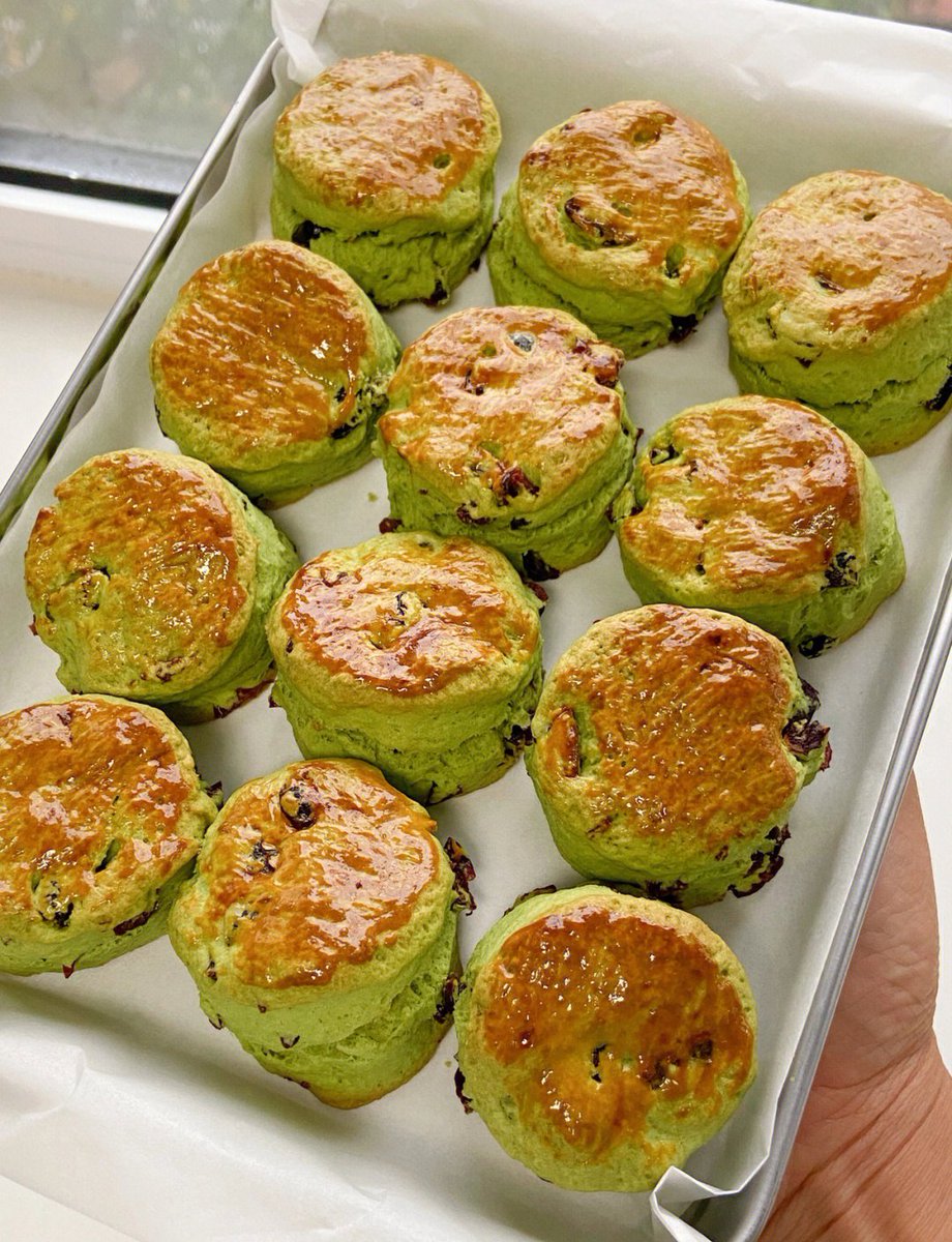 jaaybooboo's tweet photo. [Sneaking a warm matcha scone right out of the oven—crispy edges, sweet crumbs, and a perfect tea break just hit different] https://t.co/LIr7rs2Dag