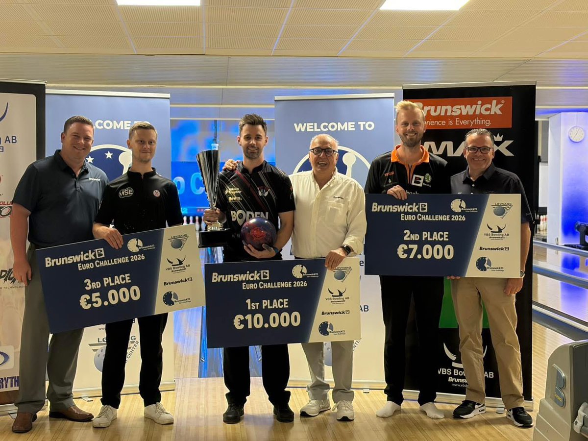 Swebowl's tweet photo. Adam Andersson vinner Brunswick Euro Challenge 🏆 

Det blev en helsvensk stegfinal i Europatourtävlingen i Ålborg! I finalen vann Adam Andersson över James Blomgren med 214-172. William Svensson blev trea. 

Det här var Adam Anderssons tredje titel på Europatouren. https://t.co/4sV5cpeCEC