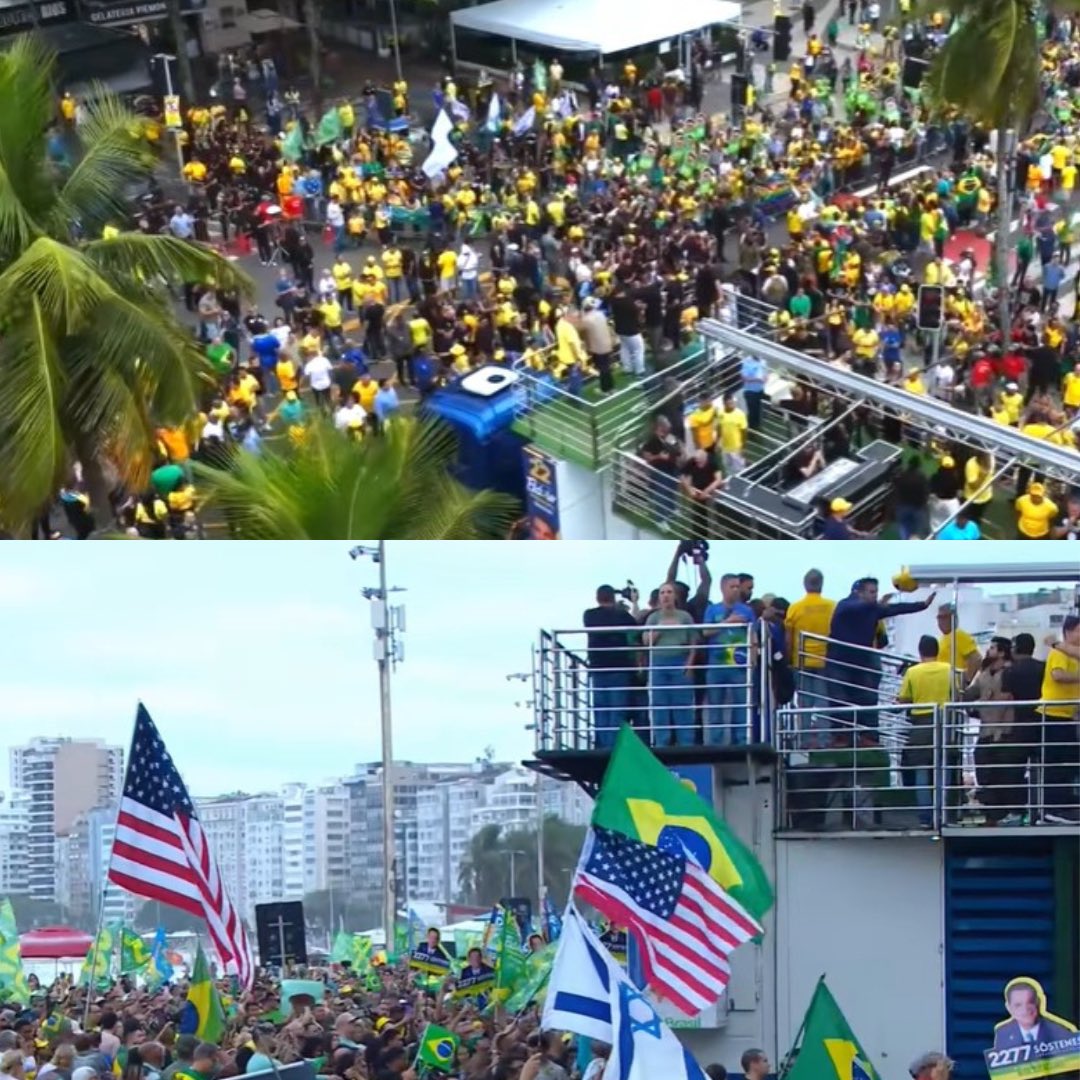 ErikakHilton's tweet photo. Lançamento do Bolsonaro em Copacabana: mais bandeira dos EUA do que gente, evento amaldiçoado, fracasso completo. Flop.

Lançamento do Lula em São Bernardo: evento cheio, hit solo nacional, sem Lula precisar se escorar no nome do pai pra entrar nos charts. https://t.co/OkZHiXzqbQ