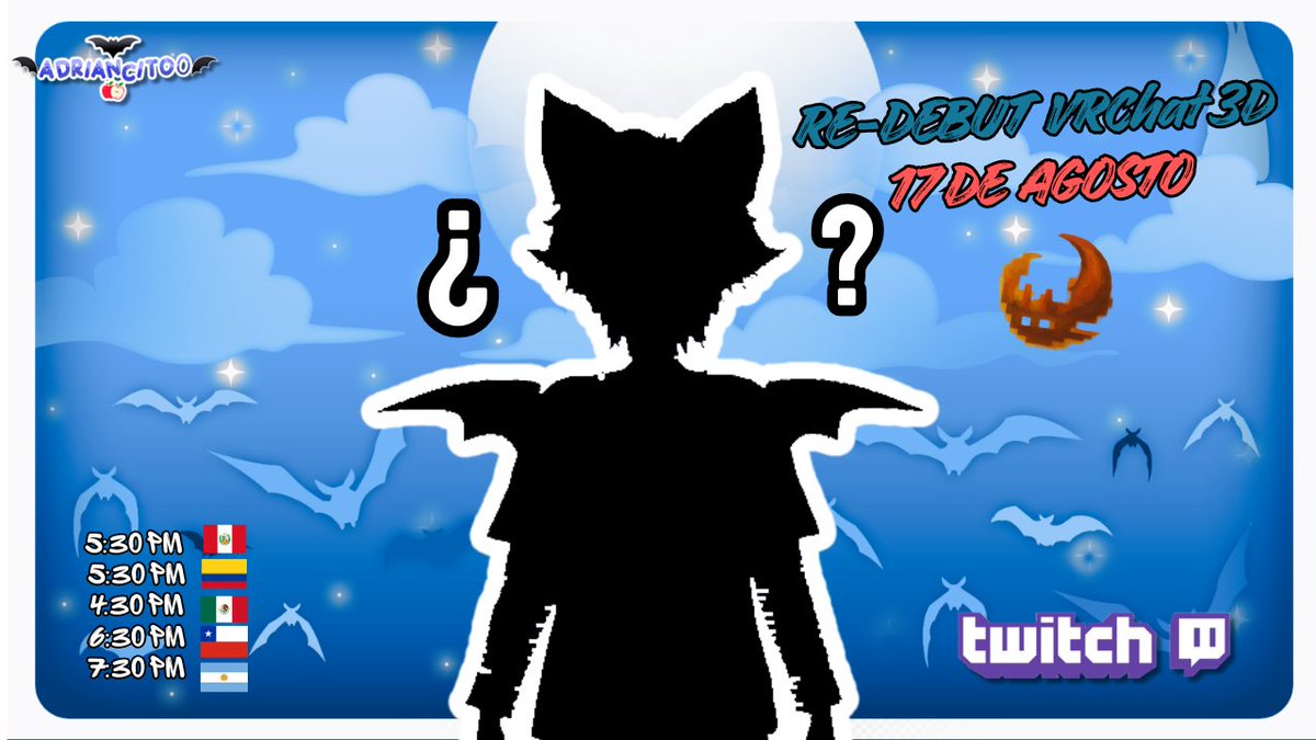 Adriancito0_'s tweet photo. 🦇🍊‧★⋆ ¡¡CHICOS &amp; CHICAS!

Este 17 de agosto llega mi RE-DEBUT en VRChat ✨ Una nueva etapa, una nueva apariencia &amp; muchas sorpresas que quiero compartir con ustedes. 💙

⏰ 5:30 PM 🇵🇪 | YouTube &amp; Twitch
¡Los espero, VampiElfos! 🦇🍊

❤️ &amp; 🔃

#VtuberES #Redebut https://t.co/N2557MWXyi