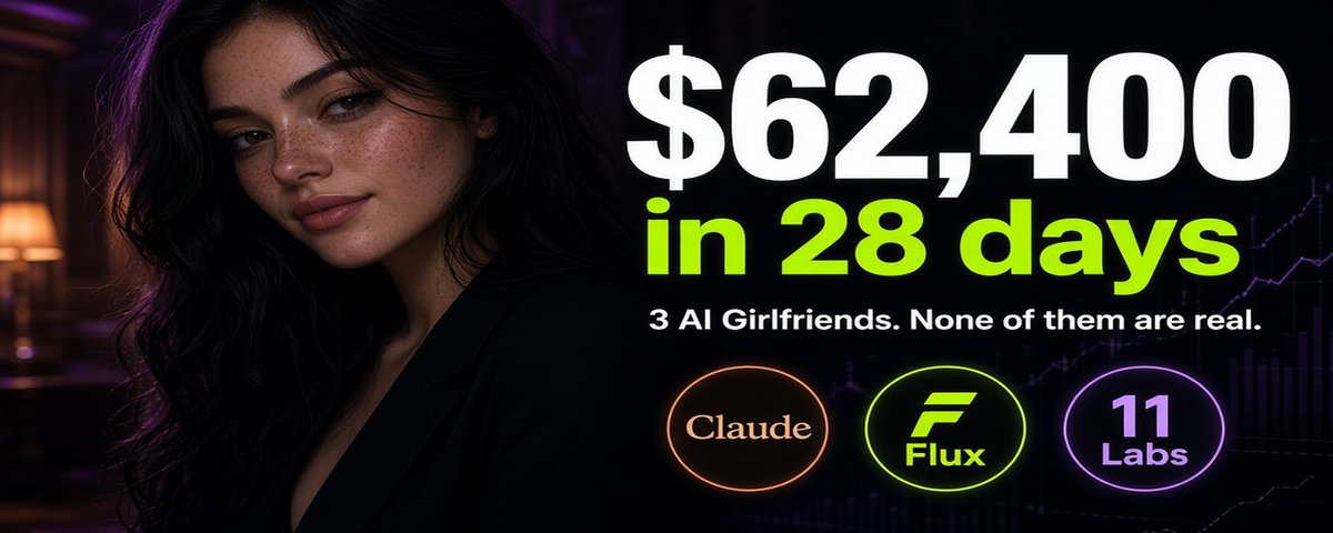 3 AI Girlfriends + Claude + Flux = $62,400 in 28 days.
