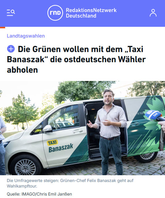 ZentraleV's tweet photo. Fake News! 🙎‍♂️
Die Grünen haben in Sachsen-Anhalt niemals so viele Wähler, dass es dafür ein so großes Taxi braucht.
https://t.co/EjFIT8YFhH https://t.co/lMKTn8deRx