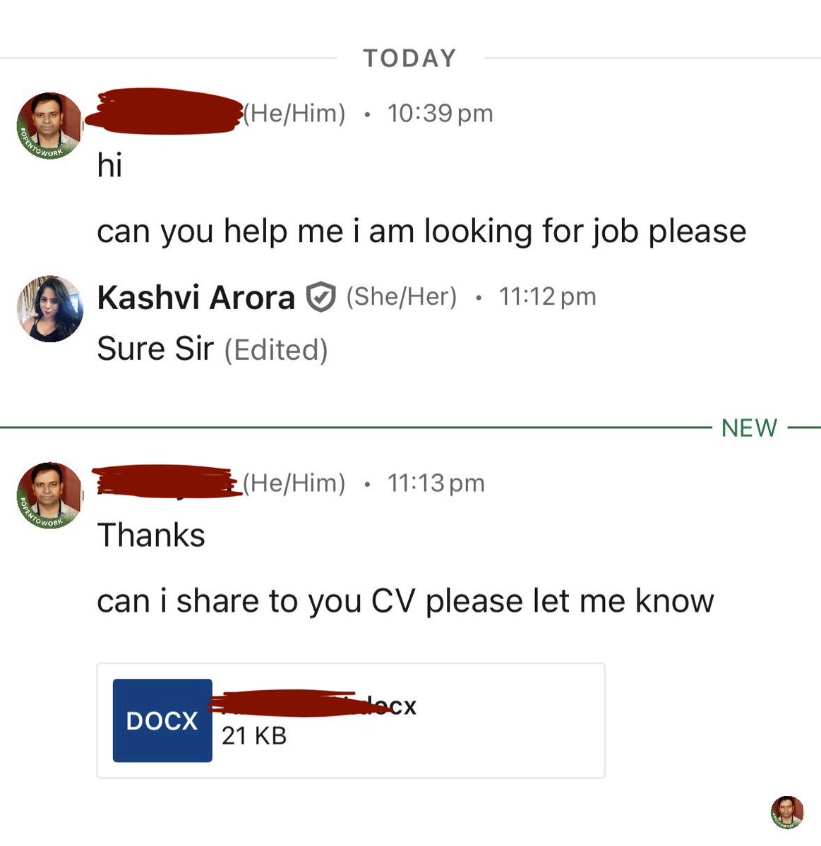 KashviArora24's tweet photo. guys a 40 year old man messaged me on LinkedIn to help him to get a job 💀 

the job market is thatt badd??????

Im 21 year old college student btw https://t.co/YKpMATvsoV