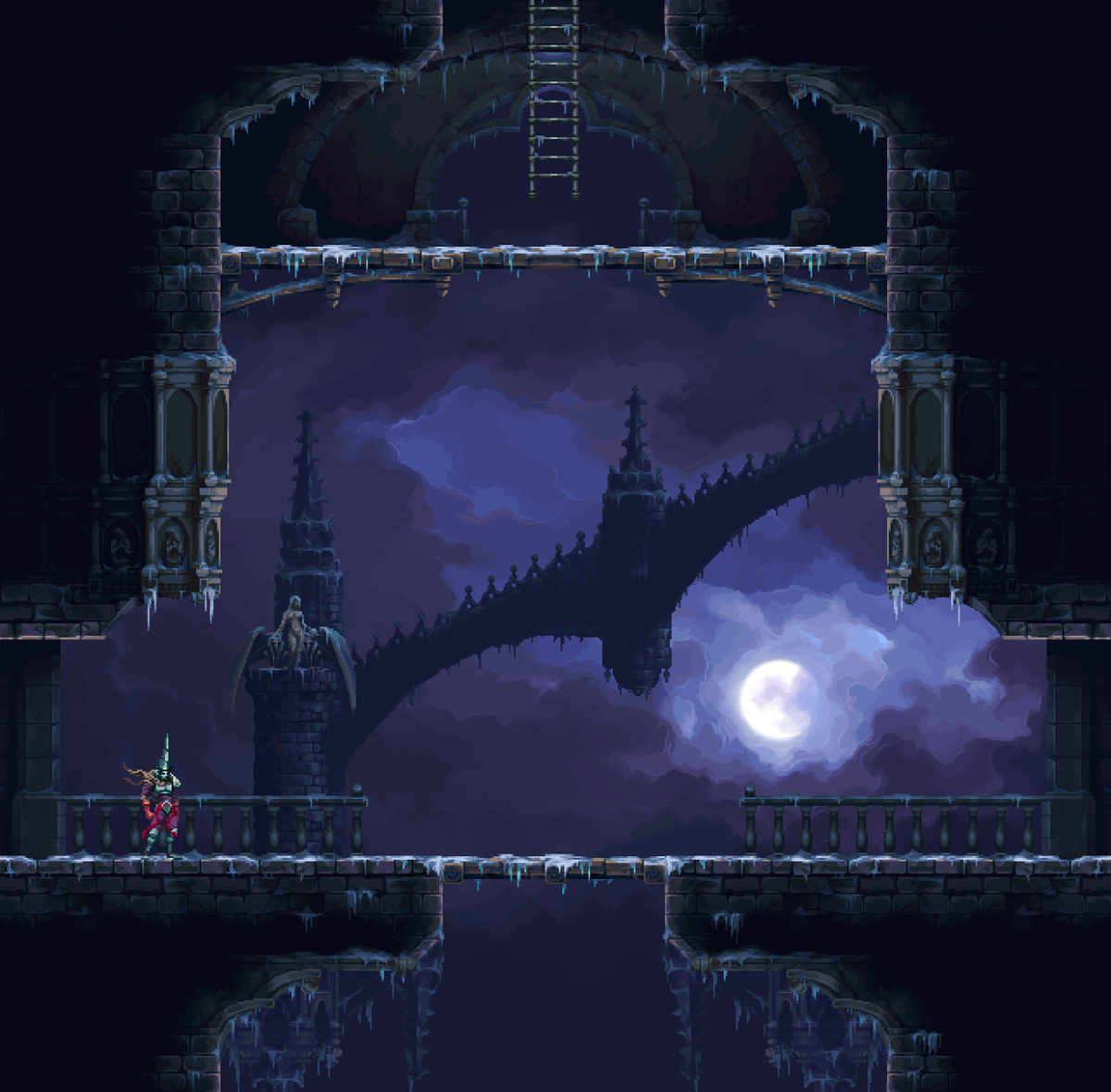 NerkinPixel's tweet photo. Castle of the Mist - Vertical zone, pixel art for Blasphemous II: The Third Sin #pixelart #ドット絵 #blasphemous https://t.co/8bRqSdTxf7