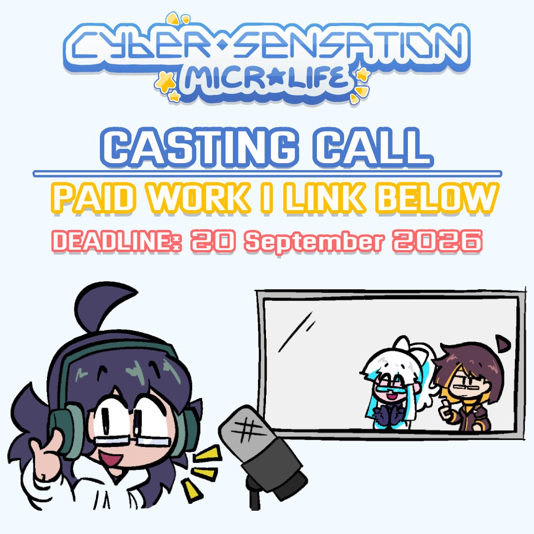 TheSillician's tweet photo. [CASTING CALL 🎙️📣]
Cyber Sensation: Micro Life Voice Audition
We are looking for Voice Actor for our indie game!

Paid💵
4 Female
1 Non-Binary

More info in the 🔗 below
#castingcall #indiegame #cybersensation https://t.co/Vpfnb6J6FP
