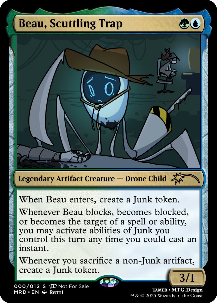 rrttone's tweet photo. #custommtg #murderdrones
And now to post them all in one place!
Here's a big bunch of Murder Drones Magic the Gathering cards, with some of them with slightly revamped mechanics!
1/7 https://t.co/Jc7tdSLQbl