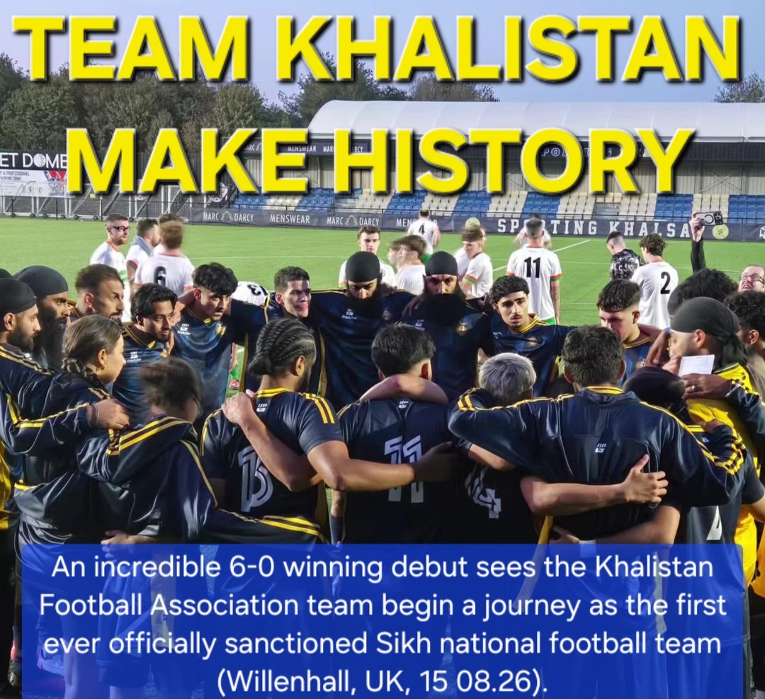 SikhPA's tweet photo. * TEAM KHALISTAN MAKE HISTORY *

The first ever match for an officially sanctioned Sikh national football team ended with a stunning 6-0 victory against Cumann Sacair Gaeilge (hailing from modern day Ireland). The Khalistan Football Association now compete under @CONIFAOfficial. https://t.co/0YcfzpFPbK