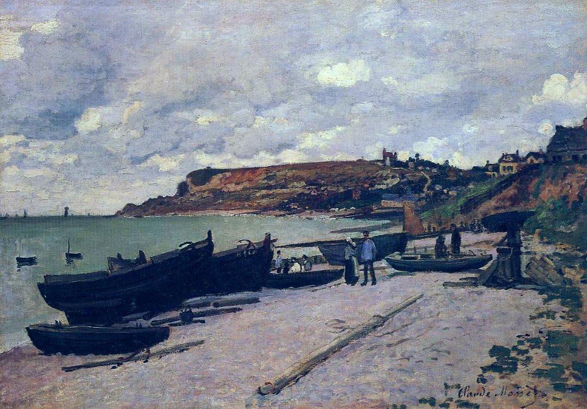 artistmonet's tweet photo. Sainte-Adresse, Fishing Boats on the Shore - 1867 #artbots #monet https://t.co/Vm0bFiBgv5