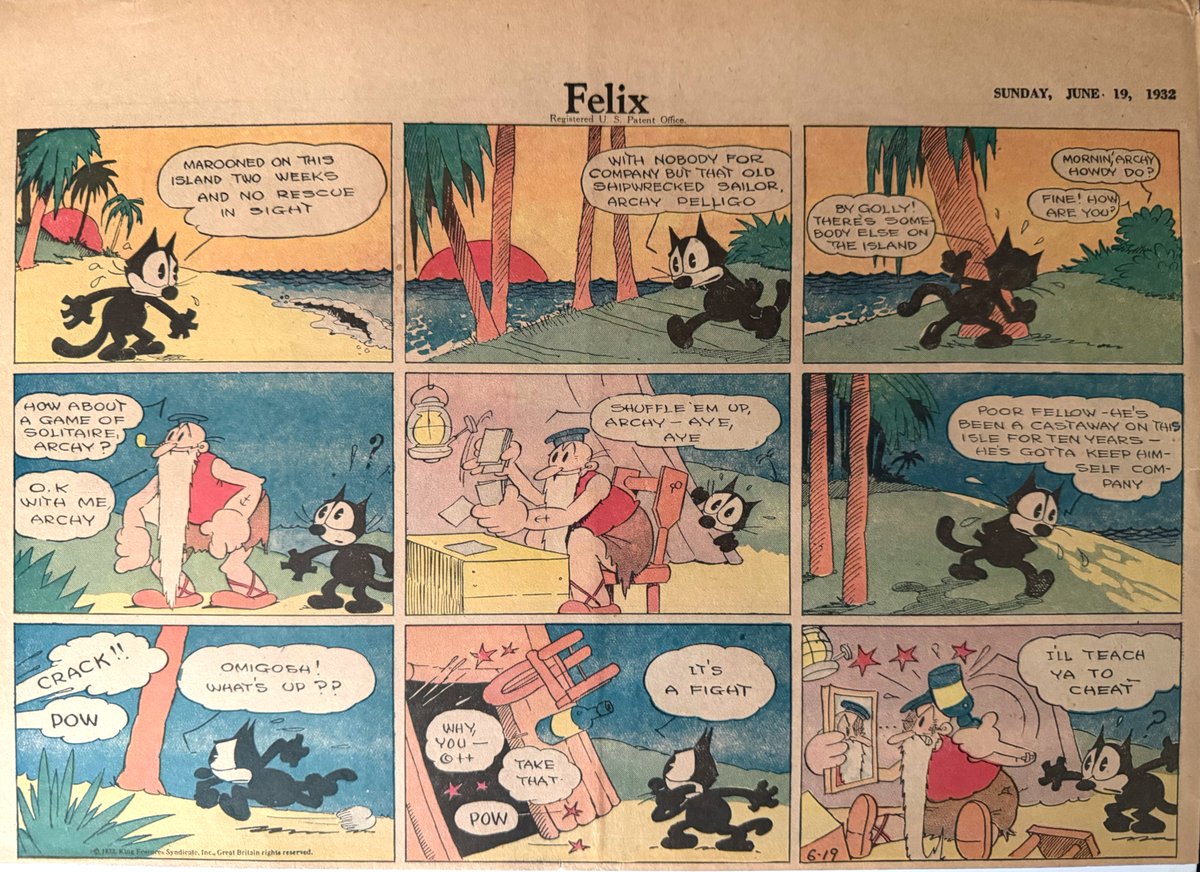 dee_bax's tweet photo. Happy birthday to Otto Messmer! I've started accumulating a good number of his Felix color strips. The video contains a bound volume with assorted pages from 1932 and 1933. https://t.co/1Ju5rTBuax