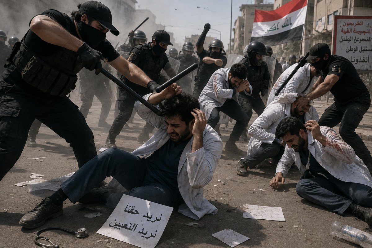 Emankmb's tweet photo. حال خريجين المهن الطبية والصحية 
#المهن_الطبية_والصحية_تقمع 
#خريجين_المهن_الطبية #العراق
#الجيش_الابيض #بغداد 
@AliFalihAlzaidy 
@UNarabic @IraqiPMO @Parliament_iq https://t.co/tUjnfXuAz5