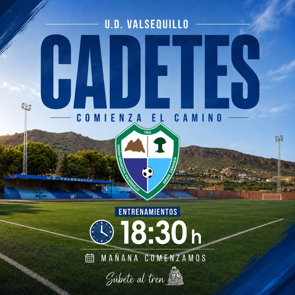 UDValsequillo's tweet photo. 𝐂𝐨𝐦𝐢𝐞𝐧𝐳𝐚 𝐮𝐧𝐚 𝐧𝐮𝐞𝐯𝐚 𝐚𝐯𝐞𝐧𝐭𝐮𝐫𝐚 ⚽️
Mañana nuestros Cadetes vuelven al trabajo para comenzar una nueva pretemporada.
🗓️ Lunes 17 de agosto
🕡 18:30 h
📍 José Antonio Atta Estadio
¡Nos vemos en el campo, Cadetes! 🔥
#vamosvalsequillo⚽️💙
#súbetealtren🚂 https://t.co/P5AAm3LTpN