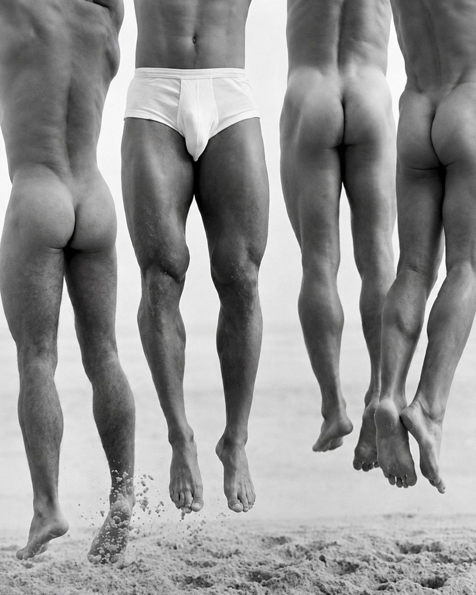 jmlx_john2's tweet photo. Herb Ritts (b. 13 August 1952) was an American fashion photographer and director who helped define the visual culture of the 1980s and 1990s. Based out of Los Angeles, Ritts bypassed traditional studio backdrops in favor of the California sunlight, desert, and ocean. His signature aesthetic combined a stark minimalism with clean lines and strong, sculptural forms which bridged the gap between fine art photography and high-fashion advertising campaigns.

Herb’s ascent began by chance in the late 1970s when he took a series of informal portraits of his friend, a then-unknown Richard Gere, at a San Bernardino gas station where they had stopped to fix a flat tire. The spontaneous shots of the sweaty, jean-clad Gere were published in Vogue, Esquire, and Mademoiselle, turning Gere into a sex symbol and Ritts into a much sought after photographer. He went on to capture defining images for the era's biggest superstars, shooting magazine covers for Vanity Fair (nearly 40), Vogue, GQ, and Rolling Stone alongside advertising campaigns for Calvin Klein, Chanel, and Gianni Versace.

Among his most recognizable photographs are -- Fred With Tires (1984), the True Blue album cover for Madonna (1986), Jump (1987), Mark Wahlberg (1992 - for Calvin Klein’s men’s underwear campaign), and the 1993 Vanity Fair cover featuring Cindy Crawford and k.d. lang.

In 1989, Ritts seamlessly moved into directing with a number of highly stylized music videos and over 50 television commercials. His videos for Madonna ("Cherish"), Janet Jackson ("Love Will Never Do (Without You)"), Chris Isaak ("Wicked Game"), and Britney Spears ("Don't Let Me Be the Last to Know") are celebrated for translating his signature high-contrast photographic look to the screen.

Raised in an affluent Brentwood family next door to actor Steve McQueen, Ritts was self-taught, having studied economics and art history at Bard College. At Bard, he realized he was gay and came out to his parents, both designers, who were accepting and supportive of his sexuality. From 1996 until his death in 2002, Herb was in a relationship with entertainment lawyer Erik Hyman.  A deeply committed advocate for HIV/AIDS funding, Herb Ritts passed away at age 50 from AIDS-related complications. 🏳️‍🌈

[Herb Ritts Self-portrait 1998; Jump (Beach Bums) 1987]