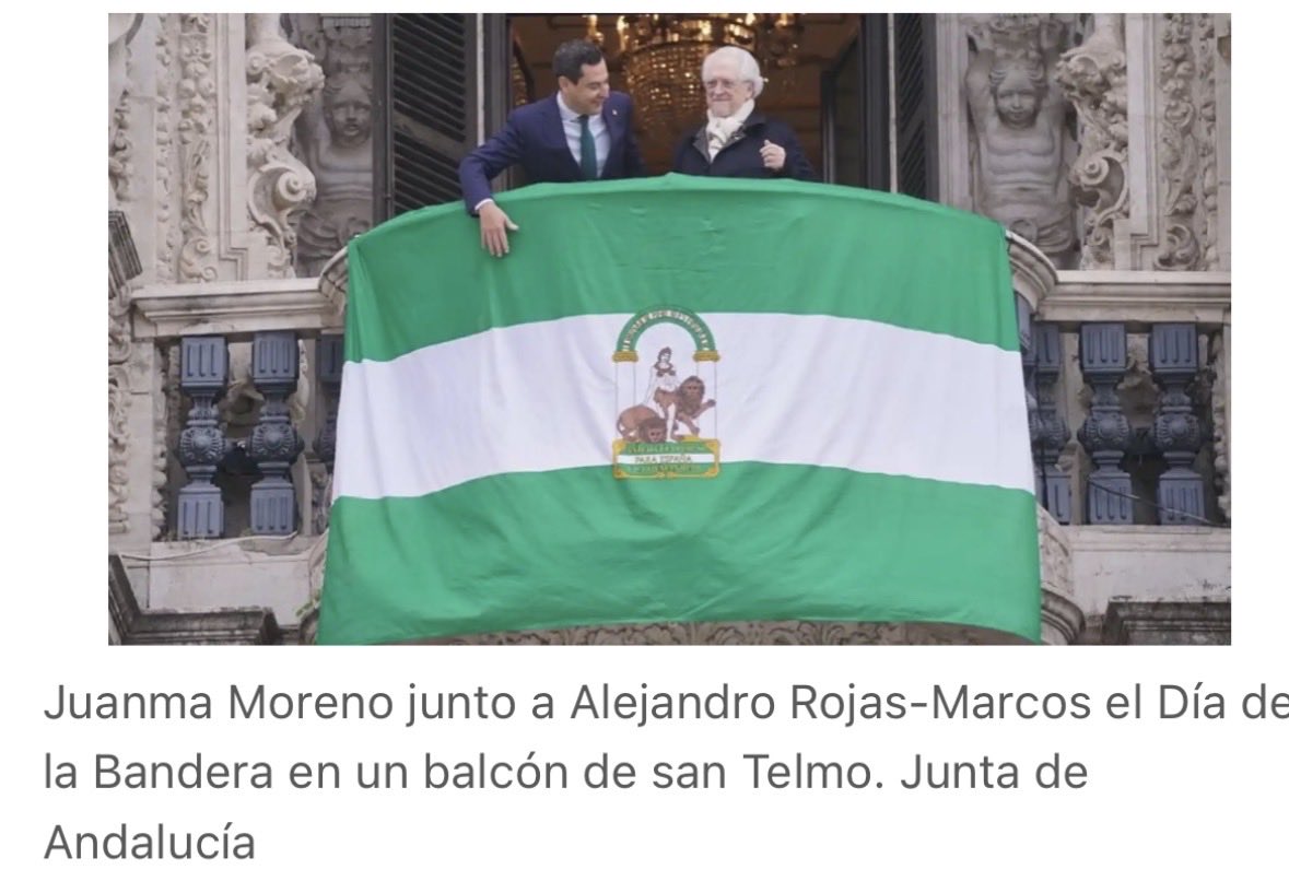 manolopezzi's tweet photo. El que fuera el principal impulsor de un partido nuevo en Andalucía, en 1975, Alejandro Rojas Marcos, Partido que se llamaría sucesivamente PSA👉PSA-PA👉PA, que se disolvió en 2015, ha aprovechado el fallecimiento de Luis Uruñuela, para atacar al máximo impulsor del referéndum del 28F y primer Presidente de la Junta de Andalucía, el socialista Rafael Escuredo, sin duda el Padre de la Autonomía Andaluza, como Blas Infante lo es de la Patria Andaluza. ¡Qué duro debe ser vivir con el odio y la frustración, tantos años, tras una derrota política y personal, tan espectacular, en las elecciones del 23 de mayo de 1982, en las que el PSA-PA obtuvo 3 Diputados frente a 66 que obtuvo el PSOE con Escuredo al frente! ¡Cuanta amargura ha destilado Rojas Marcos viendo gobernar la Junta a los socialistas y andalucistas de verdad, 37 años! Ahora, seguirá asesorando al gobierno del PP/VOX de MBonilla en la Junta, herederos de Fraga y del franquismo, en actos públicos con muchas banderas y nulo convencimiento de defensa de Andalucía. Rojas Marcos se comporta como manijero barato del Poder PP y se presta a atacar a los socialistas y a figuras indiscutibles en el acervo político andaluz, como Rafael Escuredo, con tal de que le dejen un huequito donde figurar. En fin, como diría Serrat, la aristocracia…del barrio.