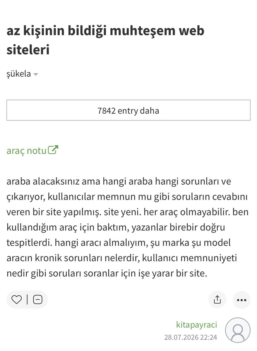 fatihkarbs's tweet photo. Veriyi sahipler yazıyor.

Temmuzda biri AraçNotunu ekşide az kişinin bildiği muhteşem web siteleri başlığına eklemiş. Kendi kullandığı araca bakmış, yazanlar birebir doğru demiş. Buralardaysa çok selamlar

https://t.co/SjAL6JTAJN https://t.co/UzoS5Ecs9h