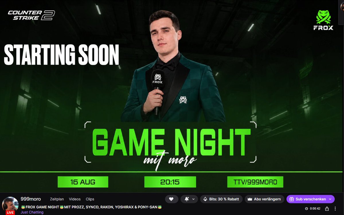 FROX_gg's tweet photo. Wir sind JETZT LIVE mit der ersten FROX GAME NIGHT auf https://t.co/svcrLPqrzF!!!

Schaut rein und genießt die Show👀

#FROX4EVER🐸 https://t.co/hGL98wb98l