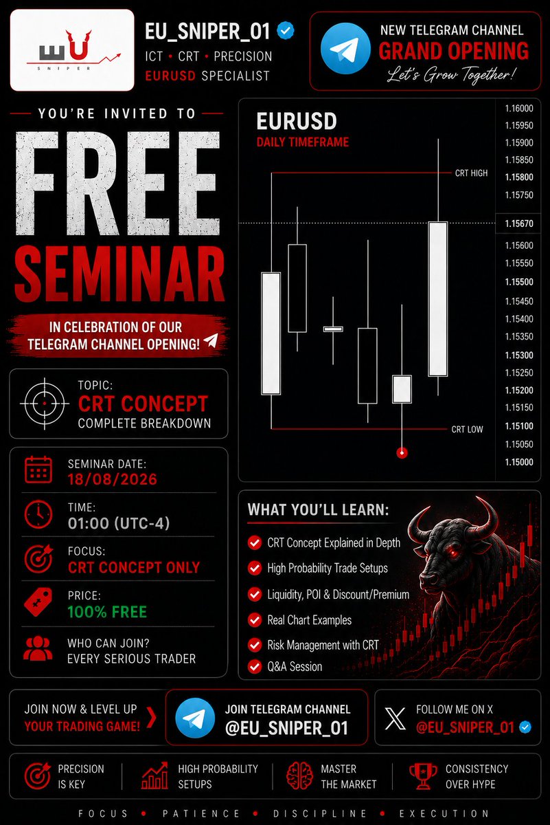 EU_SNIPER_01's tweet photo. -You are invited to the seminar
-This free seminar will be held based on CRT
-A complete analysis of CRT will be provided
-Don't forget to join the Telegram channel

https://t.co/TaSGCXd2FR

The link to the seminar will be provided on the Telegram channel https://t.co/LxcXA7lpLk