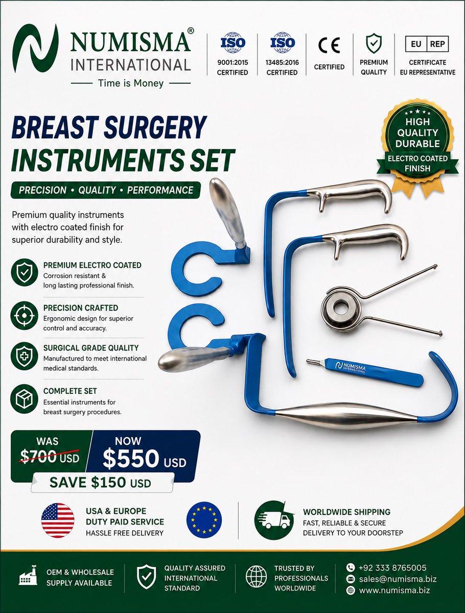 numismainst's tweet photo. Breast Surgery Instruments Set

Premium electro-coated finish
Precision-crafted for professional
Special Offer: $550 USD — Was $700

Numisma International — Precision • Quality • Performance

#BreastSurgery #SurgicalInstruments #PlasticSurgery #MedicalInstruments #SurgicalTools https://t.co/qEYb0Fl0Ol