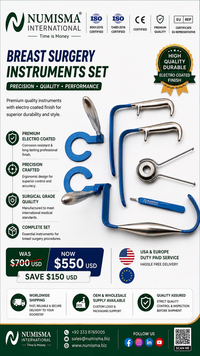 numismainst's tweet photo. Breast Surgery Instruments Set

Premium electro-coated finish
Precision-crafted for professional
Special Offer: $550 USD — Was $700

Numisma International — Precision • Quality • Performance

#BreastSurgery #SurgicalInstruments #PlasticSurgery #MedicalInstruments #SurgicalTools https://t.co/qEYb0Fl0Ol