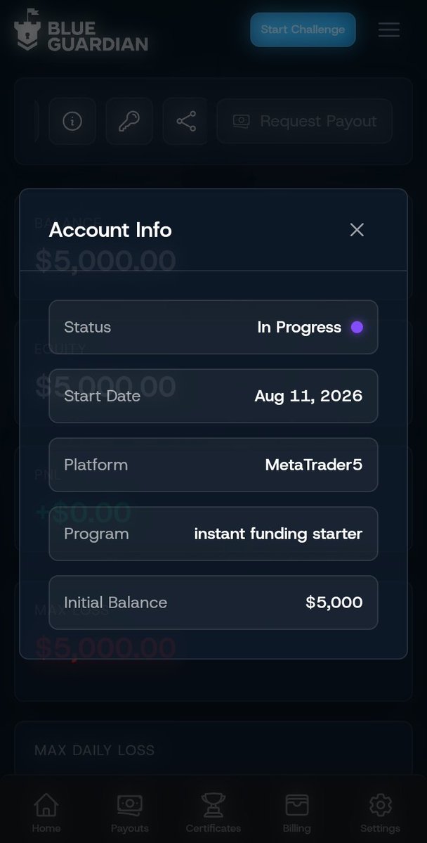 TradeOnProcess's tweet photo. Another step forward. 🚀

$5K Instant Starter secured with @BlueGuardiancom .

This account is the next step.

Execute. Stay disciplined. Repeat.

#TradingJourney #BlueGuardian #PropFirm #XAUUSD #ForexTrading https://t.co/ugXh7WBD3r