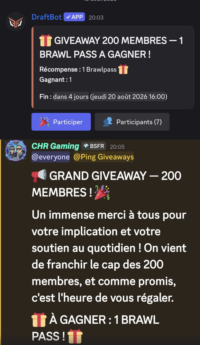 MCGaming_MX_CHR's tweet photo. 🎉 GIVEAWAY 200 MEMBRES ! 🎉
Pour vous remercier, on vous offre 1 BRAWL PASS ! 🎁
📌 Pour participer :
1️⃣ Être abonné à la chaîne YouTube MC Gaming
2️⃣ Rejoin notre Discord pour valider ta participation !
👇 Rejoins-nous !
https://t.co/5JkvMHrkRN
#BrawlStars #Giveaway #BrawlPass https://t.co/tew36dRapU