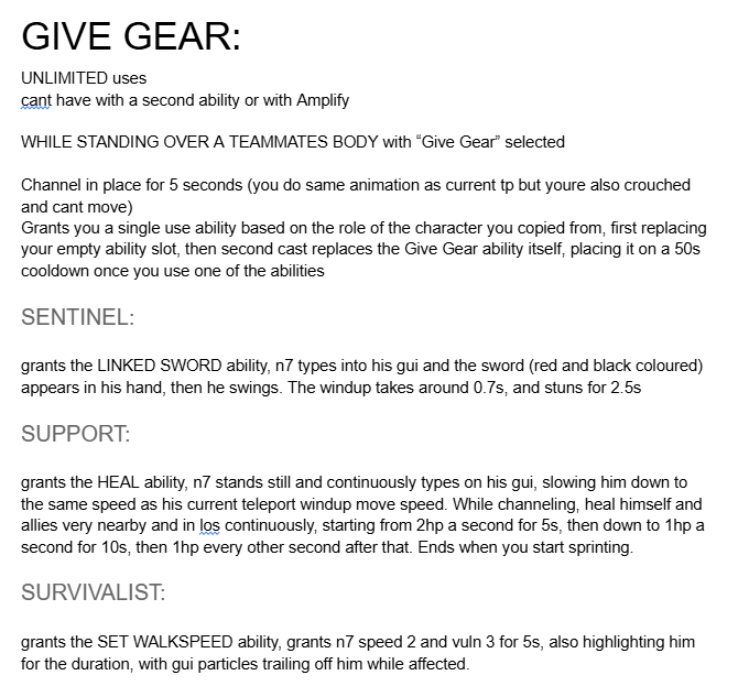 bub_blub_'s tweet photo. GIVE GEAR allows him to be truly selfish, profiting off of dead teammates. each survivor can only be stolen from once, so the more dead the more options you get. but they aren't all selfish, he is a nice guy that helps the team, or at least he tries to https://t.co/4LkyjxcXSq