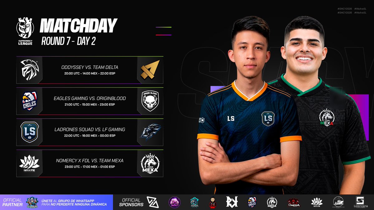 CR_Supremacy's tweet photo. ⚫️ 𝐌𝐀𝐓𝐂𝐇𝐃𝐀𝐘 - 𝐋𝐀𝐒𝐓 𝐑𝐎𝐔𝐍𝐃 - 𝐃𝐀𝐘 𝟐 ⚔️

🔥 THE FINAL DAY IS HERE! ⚔️🏆

Today, GROUP B will decide its qualifiers! 👀📈

Every point matters, every match could change the standings, and only the best will advance! 💥

🍀 GOOD LUCK TO EVERYONE!

🇩🇪 @Oddyssey_Offcl 🆚 @TDelta_CR 🇨🇱
⏰: 20:00 UTC - 14:00 🇲🇽 - 22:00 🇪🇸
📺🇪🇸: https://t.co/TOheAE1nmv
📺🇪🇸: https://t.co/ceW0lwL0nw
🎙️🇪🇸: @Recameca
📺🇺🇸: https://t.co/S5EMJNsWCg
🎙️🇺🇸: @ArkaneCr01
📺🇧🇷: https://t.co/3g9cfD9s1m
🎙️🇧🇷: @Steveflacr
📺🇧🇷: https://t.co/Z66d3W17rI
🎙️🇧🇷: @DeonClash

🇬🇷 @EGeSportsCR 3️⃣-0️⃣ @Originblood1 🇵🇪 (F.W.)

🇨🇱 @LadronesSquad 🆚 @lfgaming__ 🇩🇪
⏰: 22:00 UTC - 16:00 🇲🇽 - 00:00 🇪🇸
📺🇪🇸: https://t.co/TOheAE1nmv
📺🇪🇸: https://t.co/ceW0lwL0nw
🎙️🇪🇸: @Recameca
📺🇺🇸: https://t.co/S5EMJNsWCg
🎙️🇺🇸: @ArkaneCr01
📺🇧🇷: https://t.co/3g9cfD9s1m
🎙️🇧🇷: @Steveflacr
📺🇧🇷: https://t.co/Z66d3W17rI
🎙️🇧🇷: @DeonClash

🇦🇷 @NoMercyGG__ 🆚 @Team_Mexa_MX 🇲🇽
⏰: 23:00 UTC - 17:00 🇲🇽 - 01:00 🇪🇸
📺🇪🇸: https://t.co/TOheAE1nmv
📺🇪🇸: https://t.co/ceW0lwL0nw
🎙️🇪🇸: @Recameca
📺🇺🇸: https://t.co/S5EMJNsWCg
🎙️🇺🇸: @ArkaneCr01
📺🇧🇷: https://t.co/3g9cfD9s1m
🎙️🇧🇷: @Steveflacr
📺🇧🇷: https://t.co/Z66d3W17rI
🎙️🇧🇷: @DeonClash

#SMCY2026 #WeAreSL #ClashRoyale