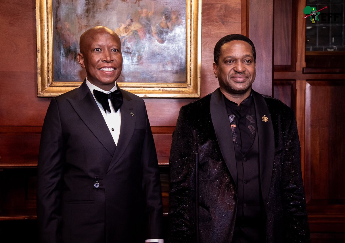 EFFSouthAfrica's tweet photo. President @Julius_S_Malema with King Misuzulu at the birthday celebration of Her Majesty, Queen Manyaku Thulare this evening. https://t.co/pRjgBzLBVF