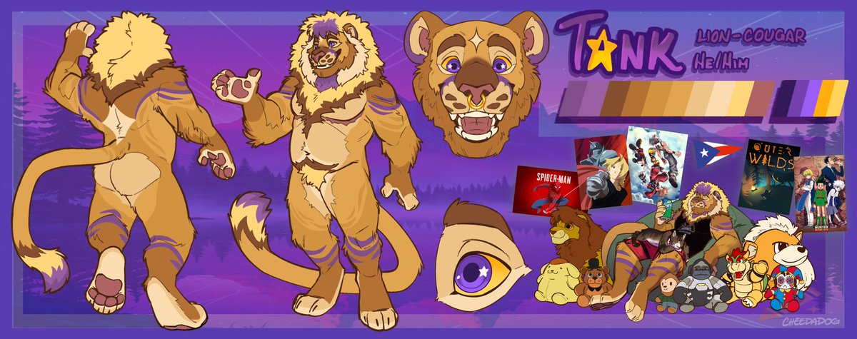 LionBoyTank's tweet photo. I am ecstatic to finally reveal Tank’s new ref and his official 2.0 design!!! 🦁🌟💜

This design and ref has been months in the making and I am so happy I can finally share it with you all, I hope you love it as much as I do!!

🎨: @cheedadog https://t.co/ioM5CpL8G8