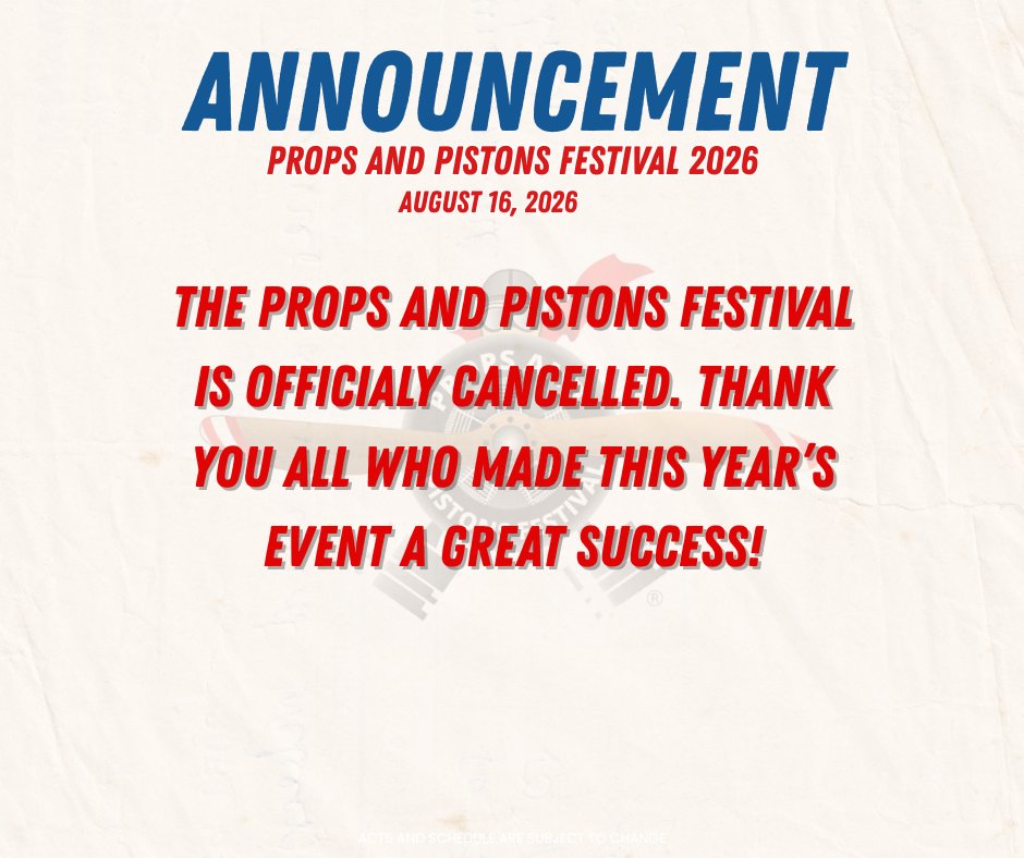PAPF_Akron's tweet photo. Update: The Props and Pistons Festival is officially cancelled. Thank you all who attended and made this year's event a tremendous success!

Stay tuned in the coming days to see how you can continue to support Inspire Aviation!

https://t.co/i2S8OeGo3s https://t.co/F0ljCcmuV6 https://t.co/XKoCUoDL3H