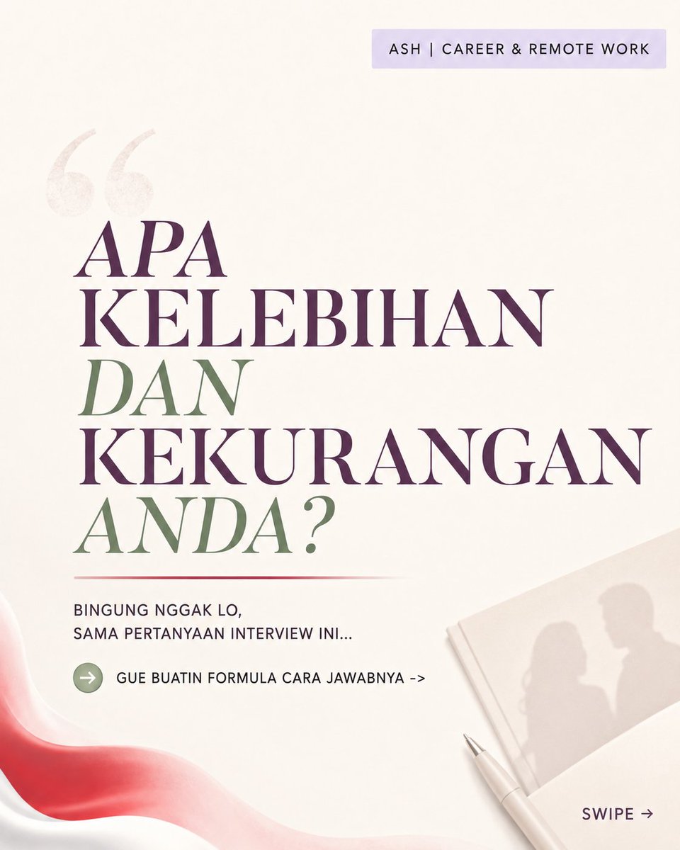 ashsetiaaadi's tweet photo. Recruiter: "Apa kelebihan dan kekurangan Anda?"

😭 Nah loh… langsung blank nggak tuh, pas interview ditanya ini?
😵‍💫 Please, jangan jawab "Saya pekerja keras ......"

Lebih enak, lo coba jawab pakai rumus ini + gue ada kasih contoh juga 👇 #CareerTips https://t.co/7RzjcaPwW5