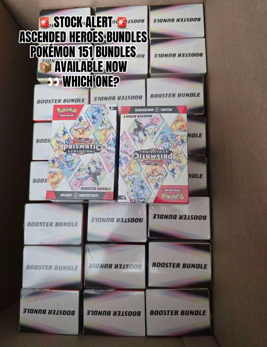vtheory75's tweet photo. 🚨 STOCK ALERT 🚨

Ascended Heroes Bundles 📦
Pokémon 151 Bundles 📦

For the Pokémon enthusiasts 👀

📩 DM for pricing &amp; availability
🌎 Worldwide shipping

#PokemonTCG #PokemonCards https://t.co/lCMfv4xVeq